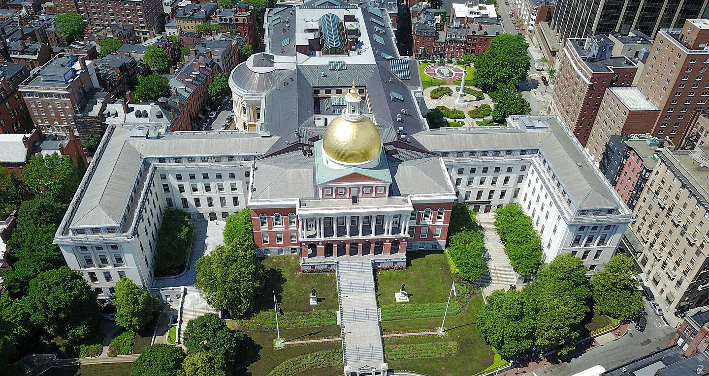 Aerial View of Massachusetts State House in Boston